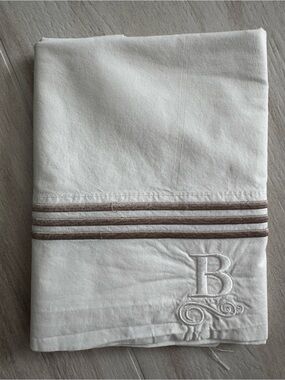 Pottery Barn Standard Size Pillowcase ~ White/Taupe Embroidered: B